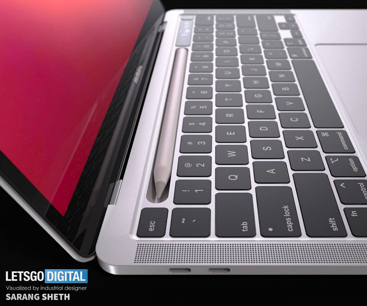 Возможный MacBook Pro со слотом для стилуса вместо сенсорной полоски Touch Bar показали на рендерах